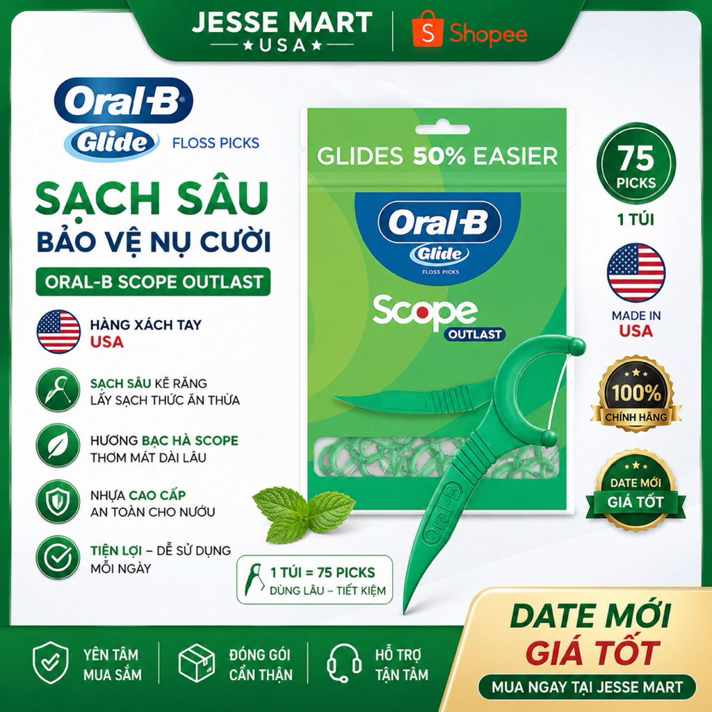 Tăm chỉ nha khoa Oral-B Complete Glide Plus Scope Outlast Floss [Hàng Mỹ]