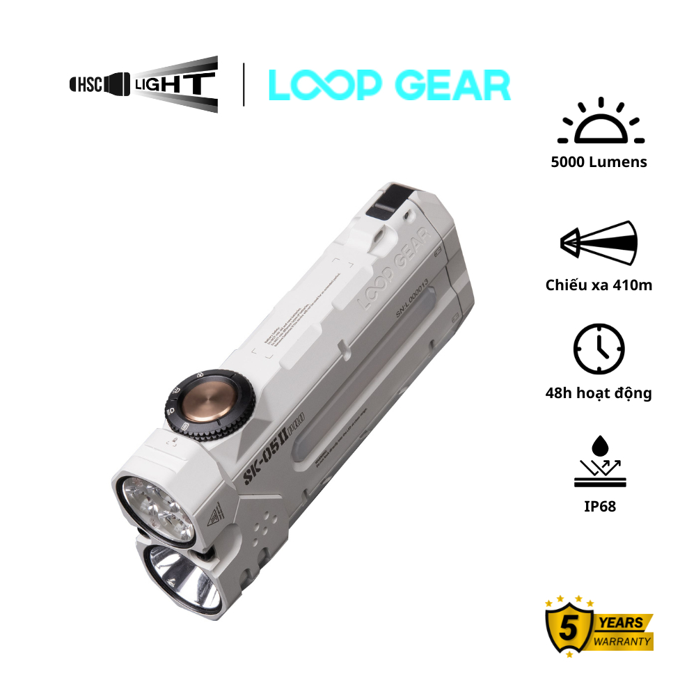 LOOP GEAR SK05 Pro 2 5000 Lumens – Đèn pin EDC | Núm xoay | RGB + Sidelight | Pin rời + Sạc USB-C