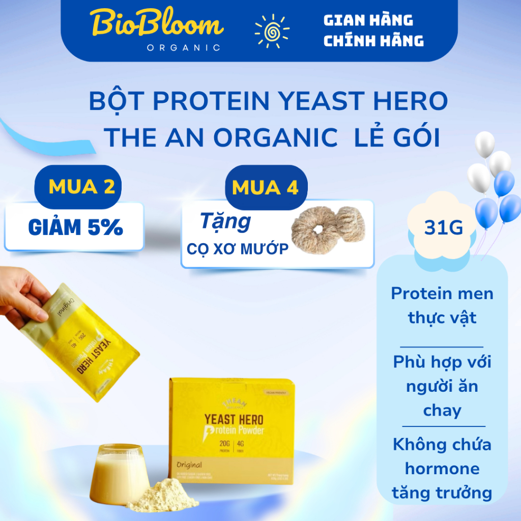 BỘT PROTEIN YEAST HERO GÓI LẺ – THE AN ORGANIC | PROTEIN THỰC VẬT LÀNH MẠNH