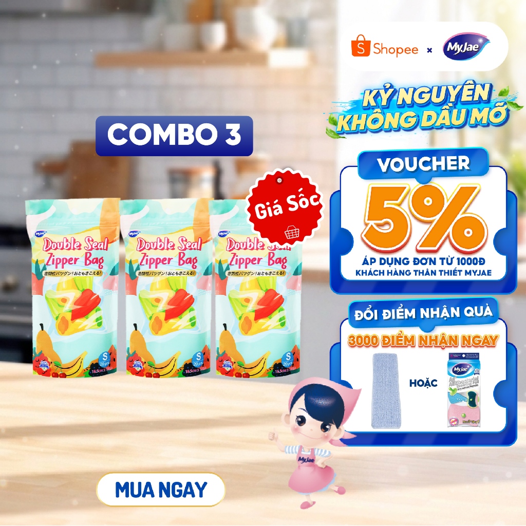 COMBO 3 Túi Zip Đựng Thực Phẩm MyJae size S