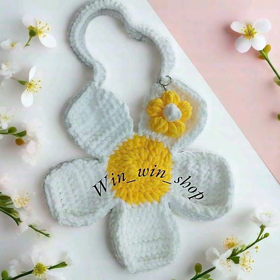 [HÀNG CÓ SẲN] Túi Len Hoa mini ,Bloom Flower Bag handmade size 30 TẶNG kèm móc khoá hoa
