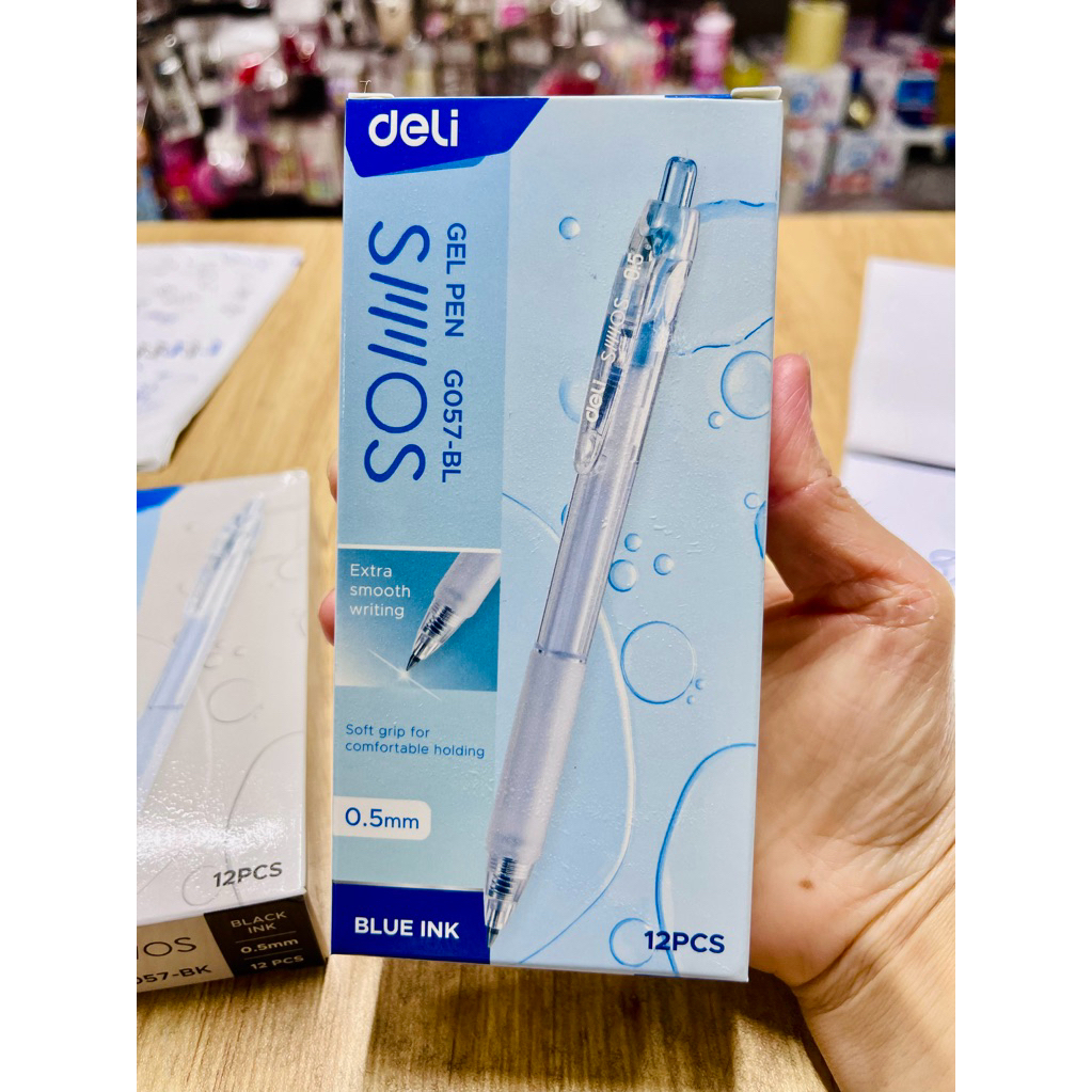 Hộp 12 Bút Gel Deli G057-BL 0.5mm màu xanh, G057-BK 0.5mm màu đen