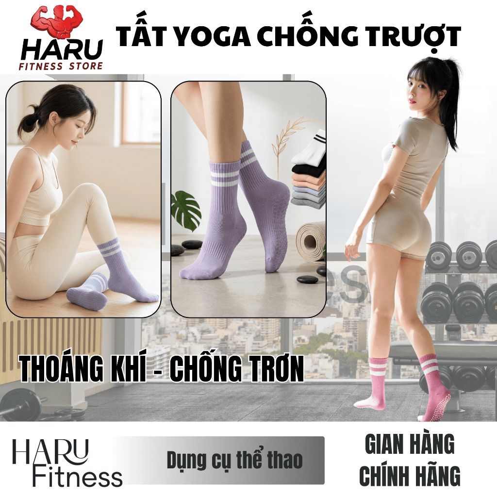 Tất Yoga Chống Trượt Cổ Cao Silicon HARU - Vớ Pilates Gym Thoáng Khí Bám Dính Đa Màu HR23 | BigBuy360 - bigbuy360.vn
