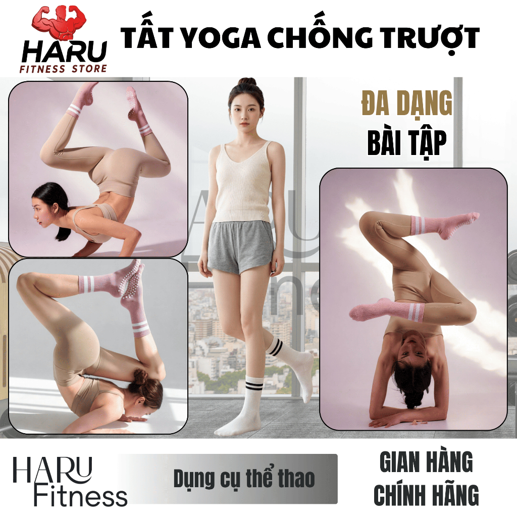 Tất Yoga Chống Trượt Cổ Cao Silicon HARU - Vớ Pilates Gym Thoáng Khí Bám Dính Đa Màu HR23 | BigBuy360 - bigbuy360.vn