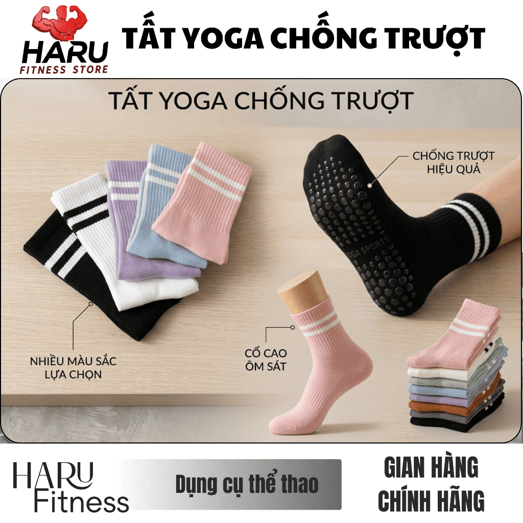 Tất Yoga Chống Trượt Cổ Cao Silicon HARU - Vớ Pilates Gym Thoáng Khí Bám Dính Đa Màu HR23 | BigBuy360 - bigbuy360.vn