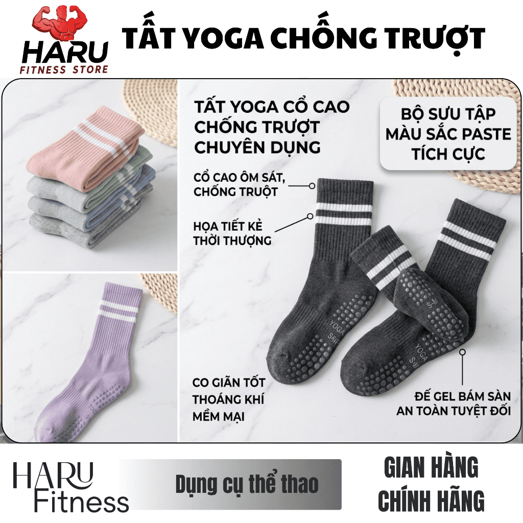 Tất Yoga Chống Trượt Cổ Cao Silicon HARU - Vớ Pilates Gym Thoáng Khí Bám Dính Đa Màu HR23 | BigBuy360 - bigbuy360.vn