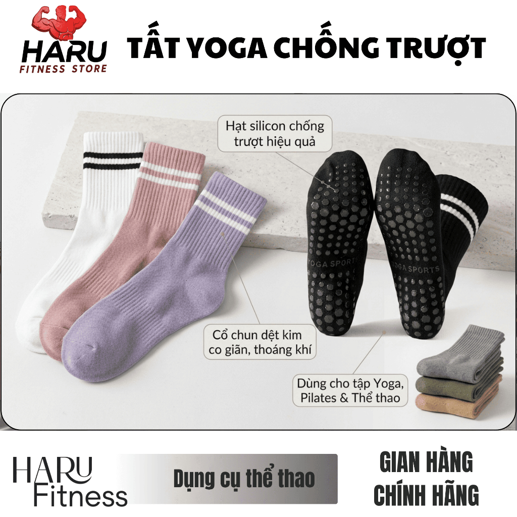 Tất Yoga Chống Trượt Cổ Cao Silicon HARU - Vớ Pilates Gym Thoáng Khí Bám Dính Đa Màu HR23 | BigBuy360 - bigbuy360.vn