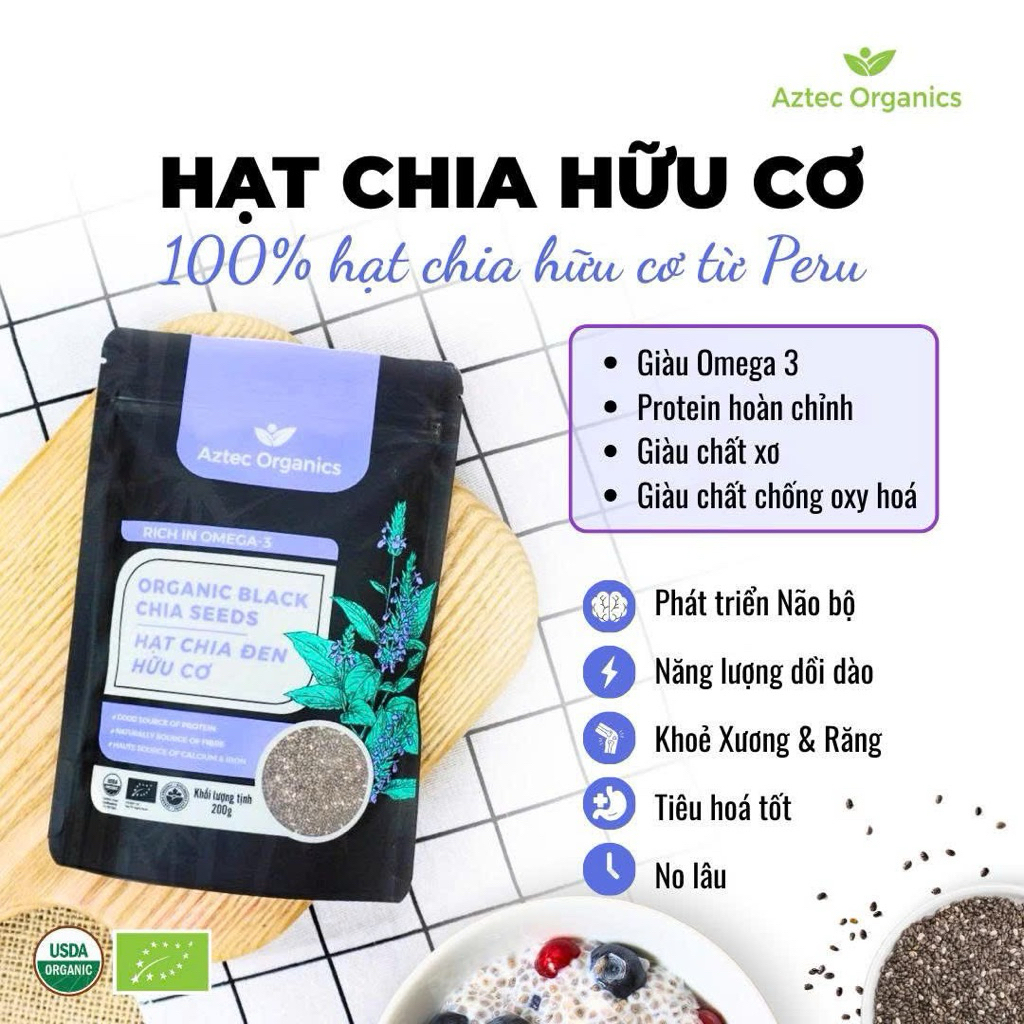 Hạt Chia Hữu Cơ Aztec Organic. được chứng nhận hữu cÓ USDA Organic, EU Organic.