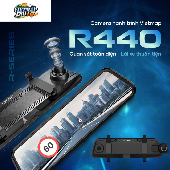 Camera hành trình gương Vietmap R440 - 4K trước, Full HD sau - Cảnh báo giao thông bằng giọng nói