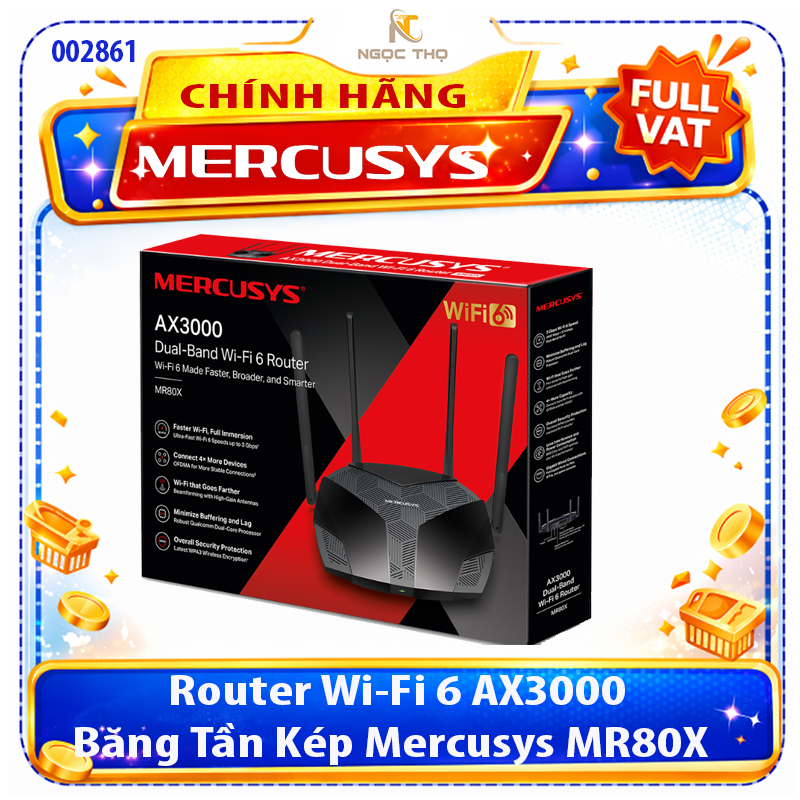 Router Wi-Fi 6 AX3000 Băng Tần Kép Mercusys MR80X – Chính Hãng – Full VAT