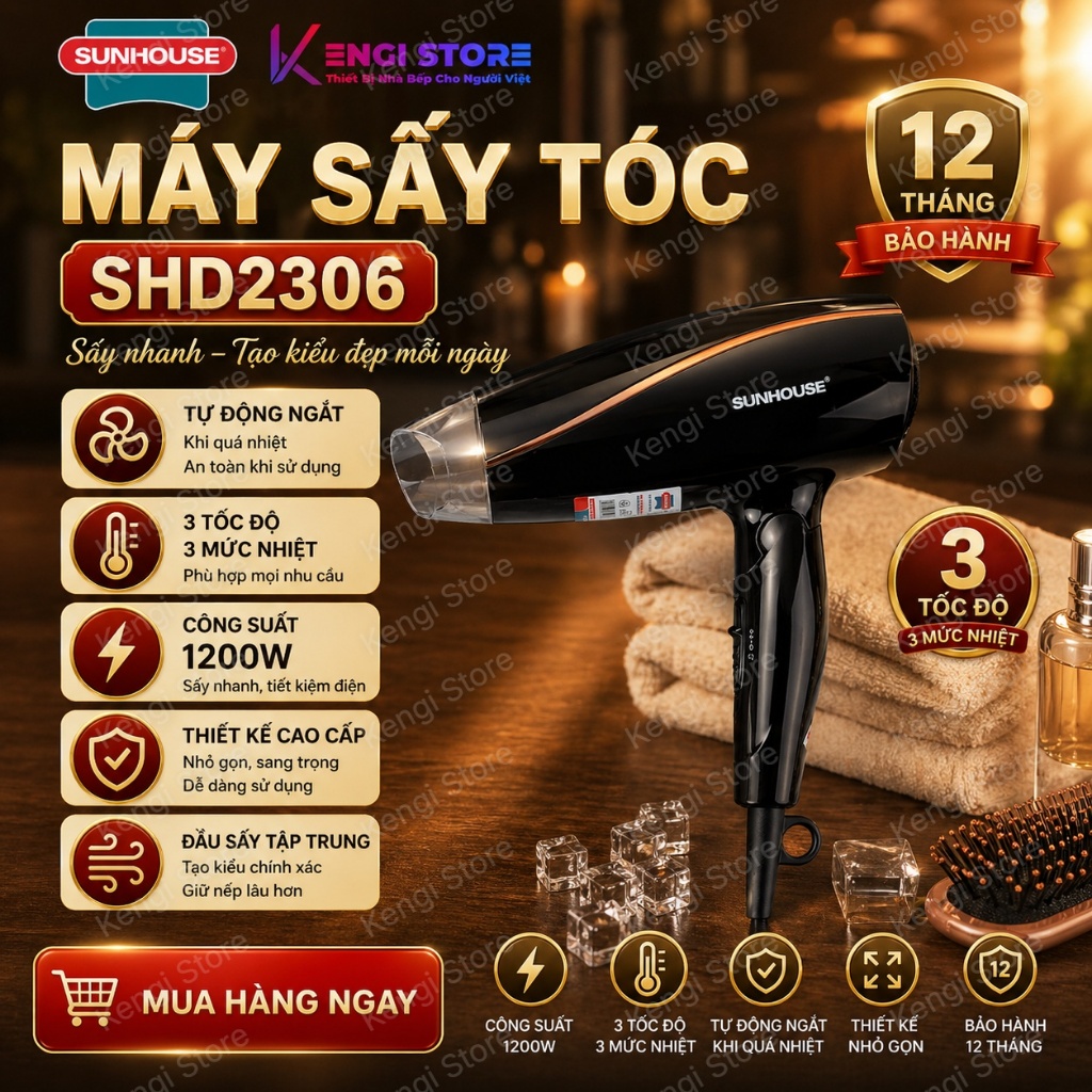 💨💨[SUNHOUSE chính hãng] Máy sấy tóc Sunhouse SHD2306 đen💨💨 - Bảo Hành Toàn Quốc 12 Tháng