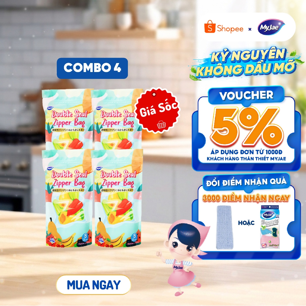 Combo 4 Túi Zip Đựng Thực Phẩm MyJae size S (20 cái)