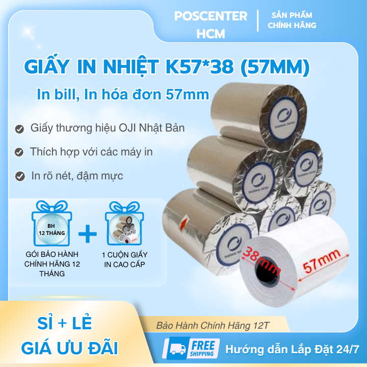 Giấy In Hóa Đơn OJI K57, Giấy In Bill K57x38 (57mm x 38mm) - Giấy in nhiệt Khổ K57