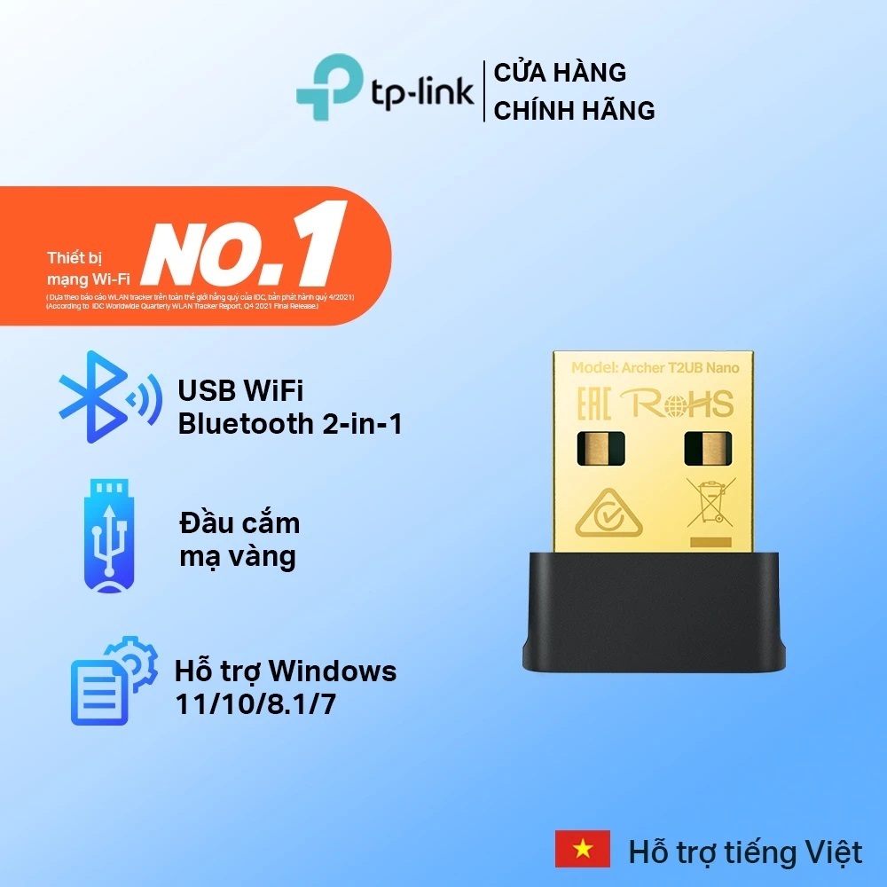 Bộ Thu Sóng WiFi USB TPLink Archer T2UB Nano + Bluetooth 4.2 Chuẩn AC600 Tốc Độ 600Mbps