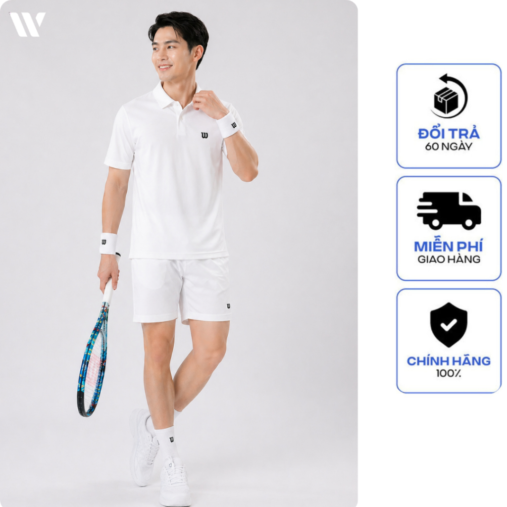 (Tặng Qùa) Set Thể Thao POLO WILSON Pickleball Nam Áo Polo  Và Quần Short Pickleball 6 Inch Co Dãn, 
