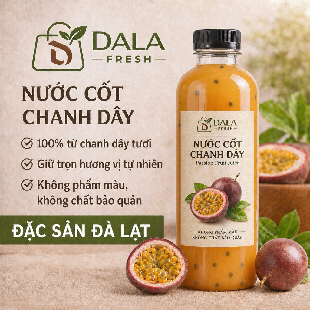 Nước Cốt Chanh Dây DL FRESH – Đậm Vị Tự Nhiên – Pha Nước, Soda, Sữa Chua – Không Chất Bảo Quản