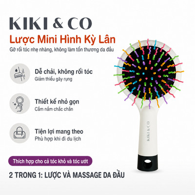 Lược Gỡ Rối Mini 2in1 KIKI & CO Unicorn 2in1 Có Gương – Lược Massage Da Đầu, Nhỏ Gọn
