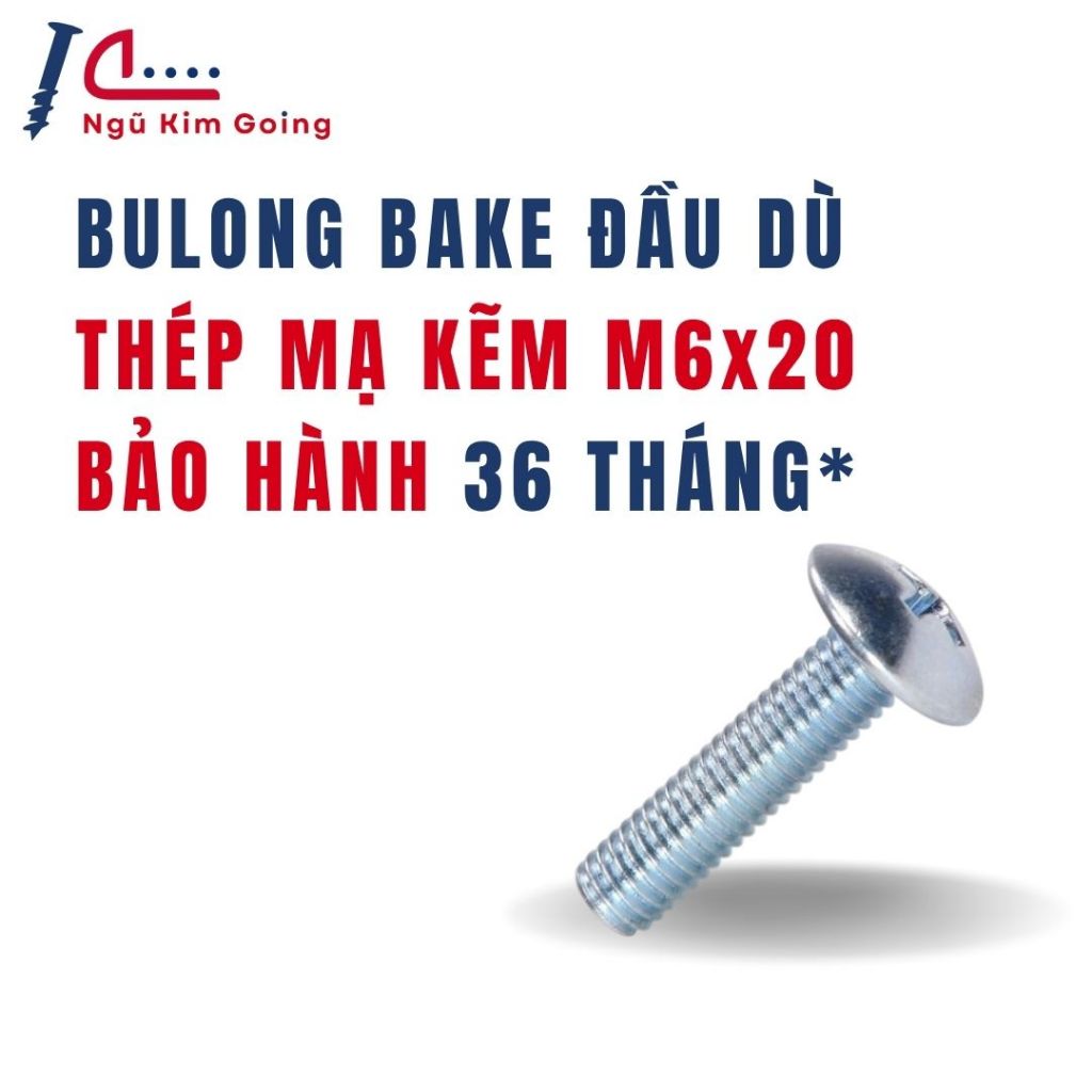 Bulong Bake đầu dù, Vít bake thân bulong M6x20 (20 con)
