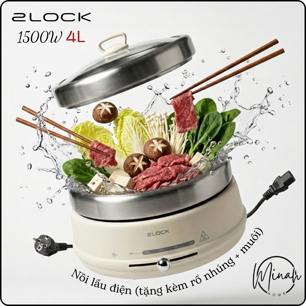 Nồi lẩu điện 2Lock 4L (Tặng kèm rổ nhúng, muôi múc lẩu chính hãng)