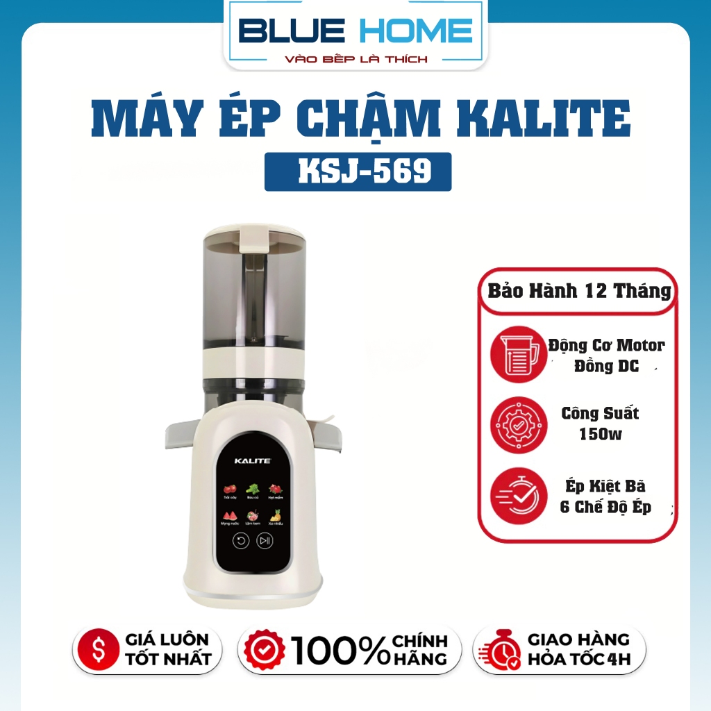Máy Ép Chậm Kalite KSJ569, Ống Tiếp Rộng 105mm - Ép Kiệt Bã Rau Củ Quả, Hàng Chính Hãng