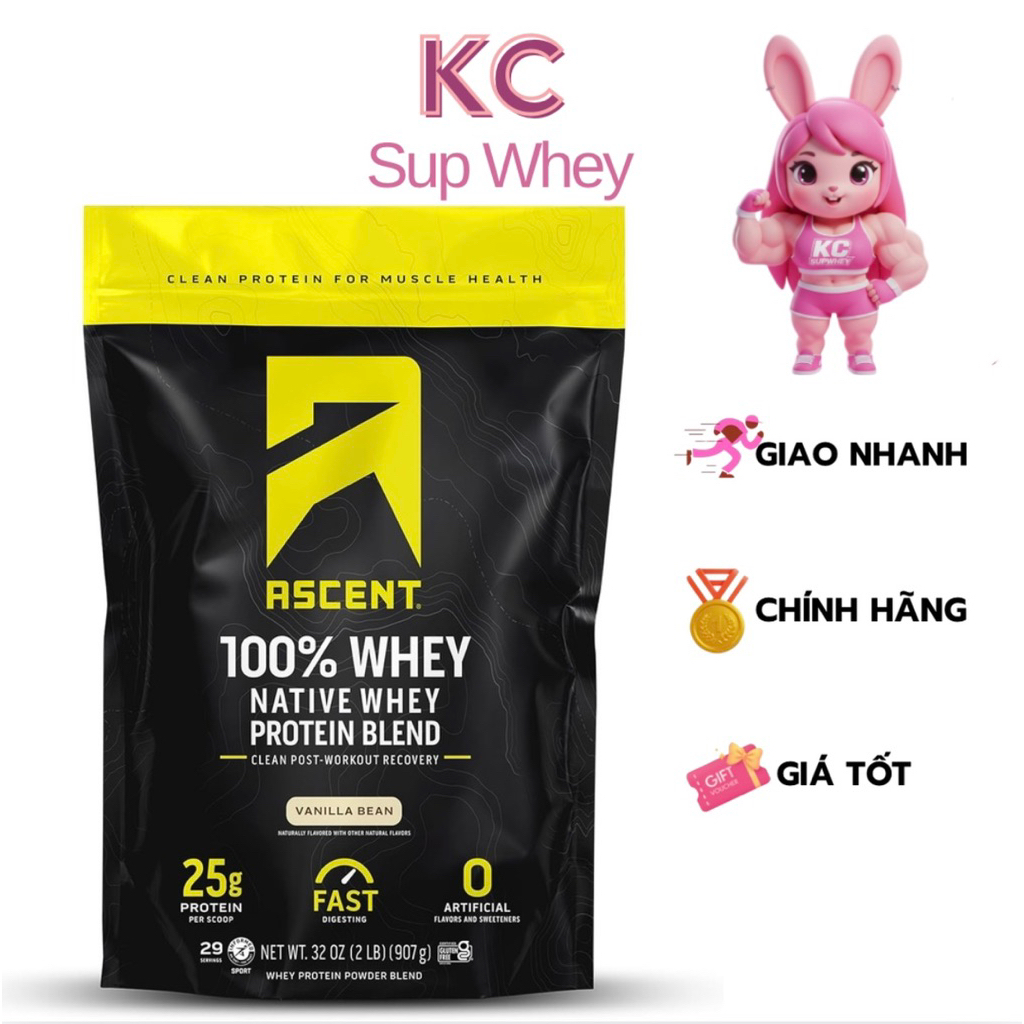 Bột protein Ascent 100% Whey - 4lbs (1.8kg - 62 lần dùng)