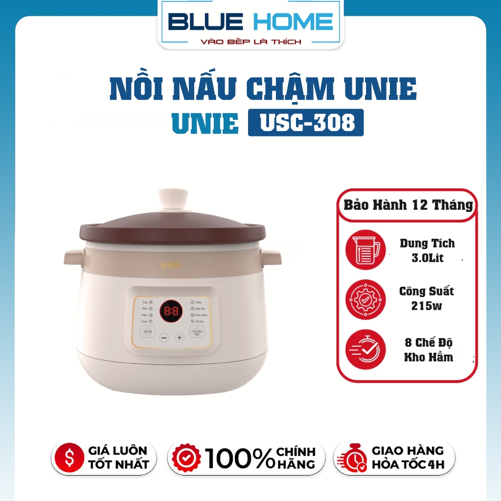 Nồi Nấu Chậm Lòng Gốm Unie USC308, Dung Tích 3Lit - Công Suất 215w, Hàng Chính Hãng