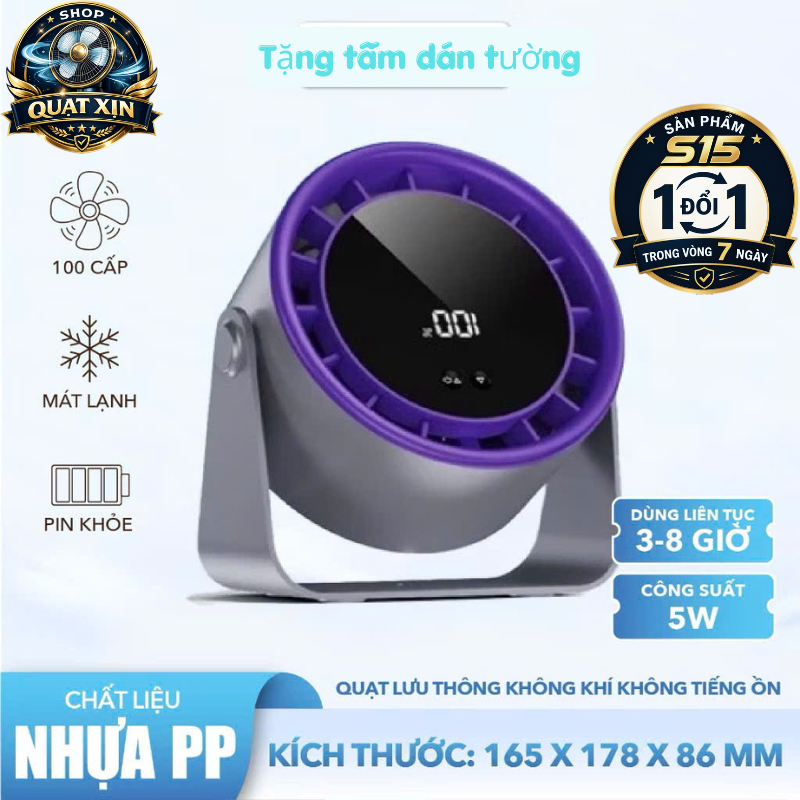 Quạt Mini S15-5000mAh phiên bản tích điện , sản phẩm quạt để bàn hoặc treo tường pin trâu