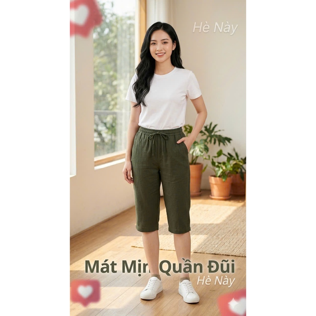 Quần Ngố Quần Lỡ Cho Nữ Chất Đũi Siêu Đẹp Màu Đen Rêu Be Kem Đủ Size từ 38 đến 65kg Mặc Nhà Đi Chơi