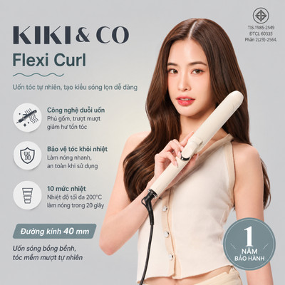 Máy Uốn Tóc KIKI & CO Flexi Curl 40mm Ion Âm – Tạo Sóng To Chuẩn Hàn, 10 Mức Nhiệt Bảo Vệ Tóc