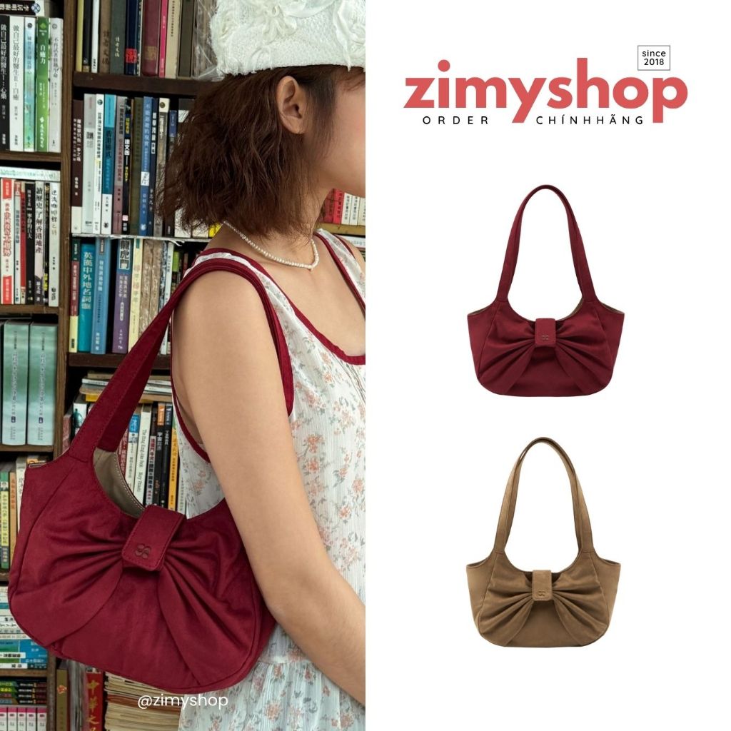 CHÍNH HÃNG TÚI ĐEO VAI DA LỘN SUEDE RIBBON LOOPIE BAG HÀN QUỐC