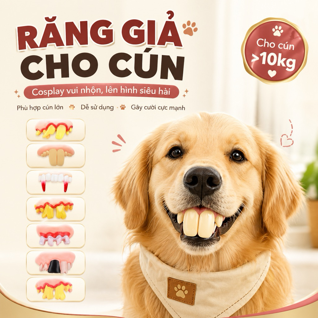 Răng Giả cho Cún Cưng, răng giả cosplay cho cún yêu, đồ chơi cho chó, răng giả gây cười