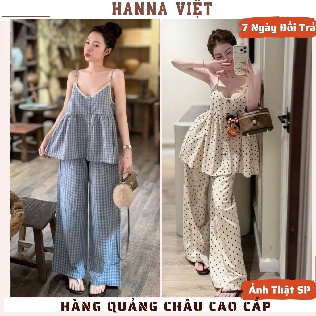 Set Đồ Nữ, Bộ Đồ Nữ, Set Áo 2 Dây Babydoll Phối Quần Dài Ống Rộng Siêu Xinh Loại 1 HCM Ms31