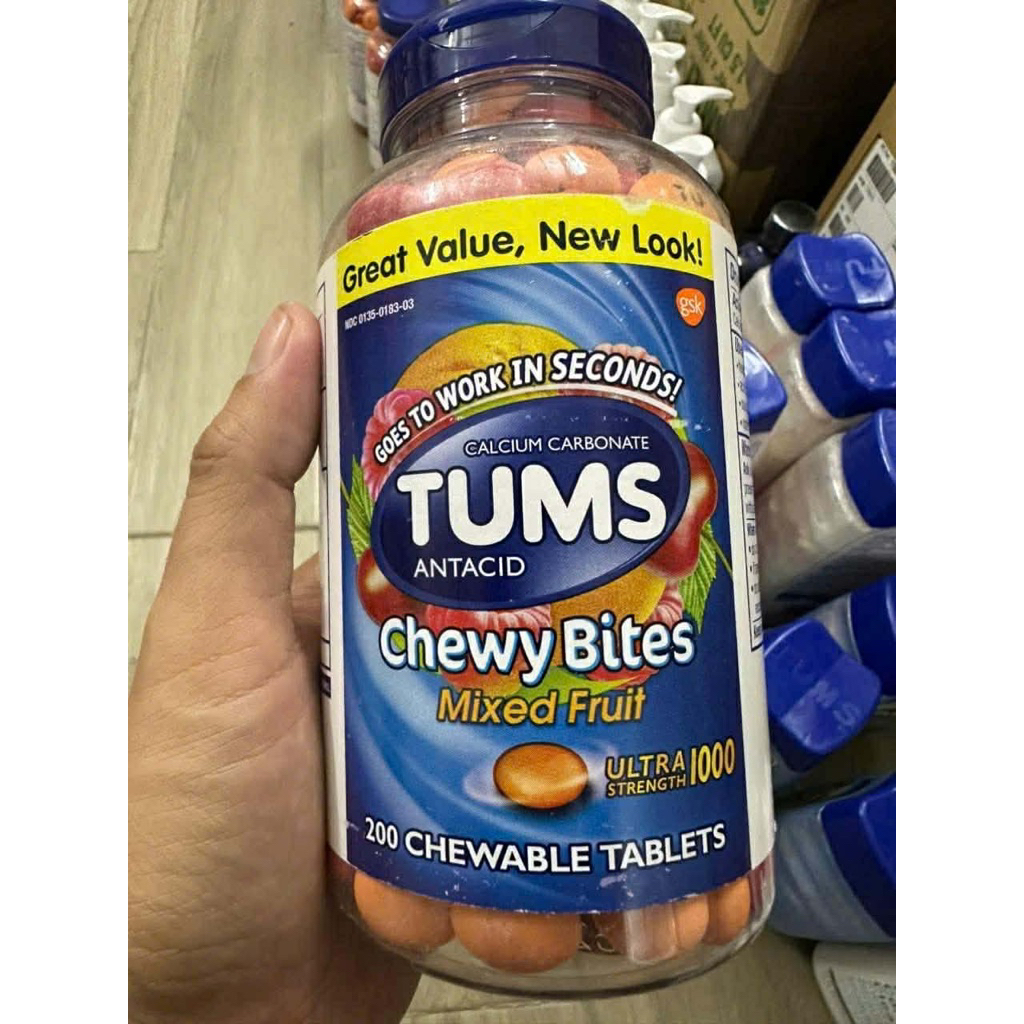 Tums Kẹo Chewy Bites Assorted Berries 200 Viên - Calcium Carbonate Antacid Ultra Strength 1000