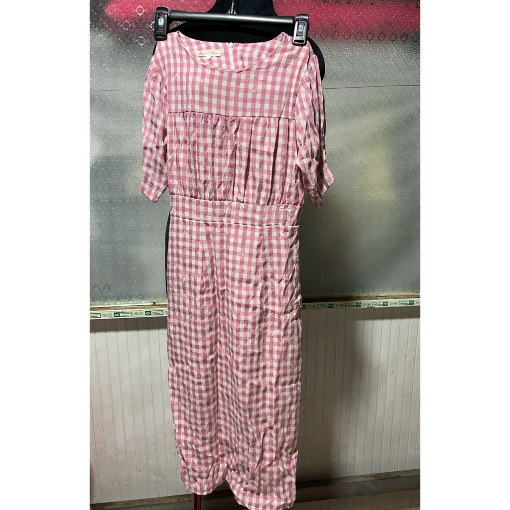 37-TUTUSTORE thanh lý - Đầm caro cổ tròn hồng bymo - Size M
