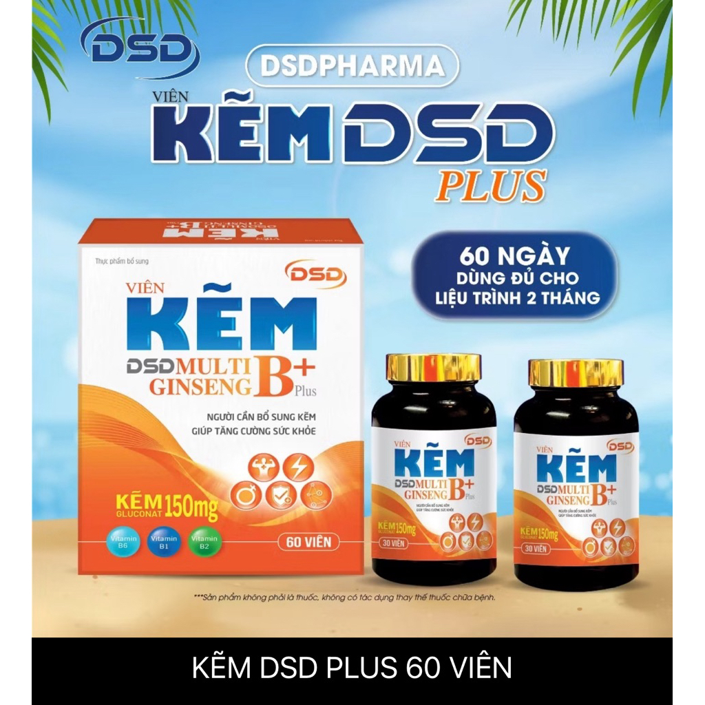 DSDPHARMA Kẽm DSD 30 Ngày 60 Ngày bổ sung kẽm - Viên uống DSD bổ sung Kẽm Biozinc