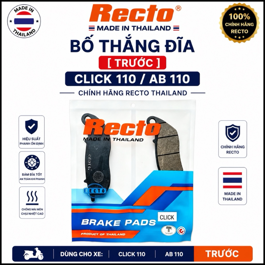 Bố Thắng Đĩa  Click 110cc / Ab 110cc [Bố Trước] Chính Hãng Recto Made in Thái Lan