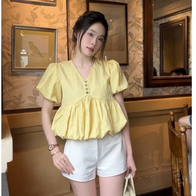 Áo kiểu hottrend nữ cổ V áo bí trẻ trung KENCO Thời Trang Nữ M3003 | BigBuy360 - bigbuy360.vn