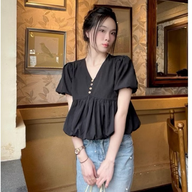 Áo kiểu hottrend nữ cổ V áo bí trẻ trung KENCO Thời Trang Nữ M3003 | BigBuy360 - bigbuy360.vn