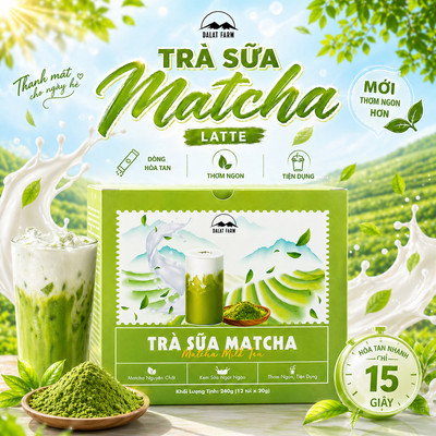 Trà Sữa Matcha Latte DalatFarm - Hộp 240g (12 túi x 20g)