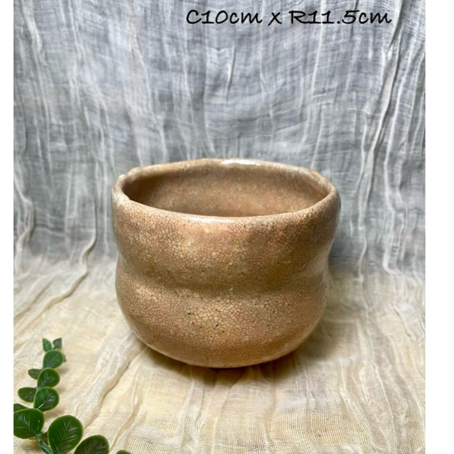Chawan Nhật Bản Dáng Raku Men Rạn Nâu Be Thủ Công – Bát Trà Matcha Handmade Wabi Sabi Độc Bản C10cm 