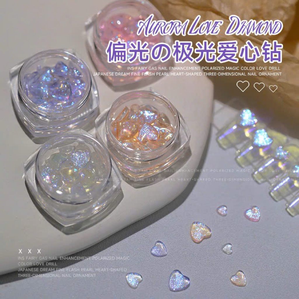 [Ciina.store] Charm Đính Móng Trái Tim Aurora – Hiệu Ứng Ánh Sáng Đa Sắc Phong Cách Nhật Bản