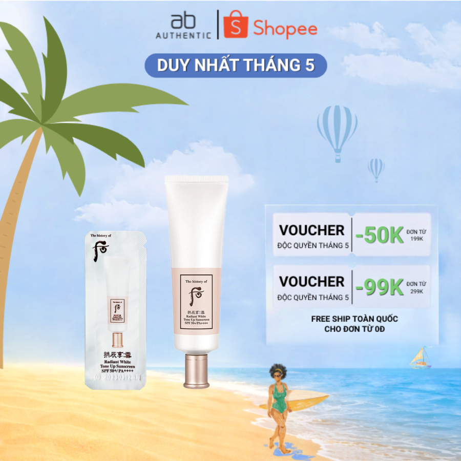 [Top 1 bán chạy] Combo 10 Gói Sample Kem Chống Nắng dưỡng trắng da Whoo Radiant White Tone Up - AB Authentic