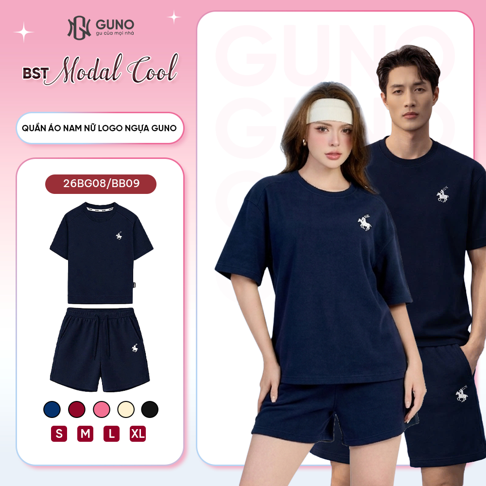 [BST MODAL COOL 2026] Set Bộ Đồ Nam Nữ Cộc Tay GUNO Vải Modal Cool Trơn Màu Thêu Ngựa 26BG08/BB09 | BigBuy360 - bigbuy360.vn