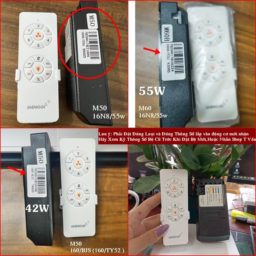 Bộ điều khiển quạt trần DC 6 số M50,M60 loại 55w và 42w hàng chính hãng shengqi chuẩn theo quạt