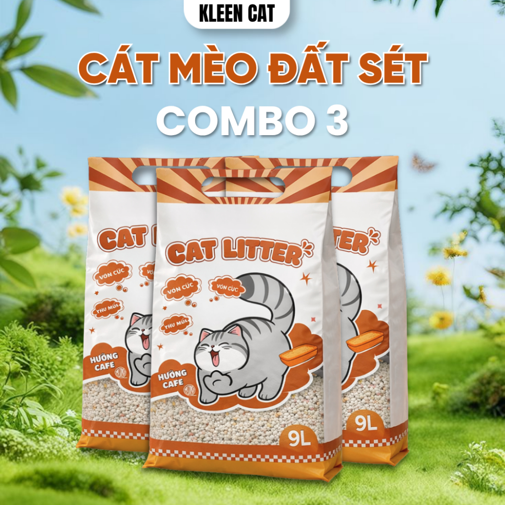 Combo 3 túi Cát Mèo Kleen túi 9l, Cát Vệ Sinh Mèo Kleen Giá Rẻ, Vón Cục Tốt - kleencat3