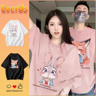 Áo thun cặp mới 2026 mùa hè, kiểu dáng họa tiết cáo và thỏ, chất cotton mềm mại thoáng khí.
