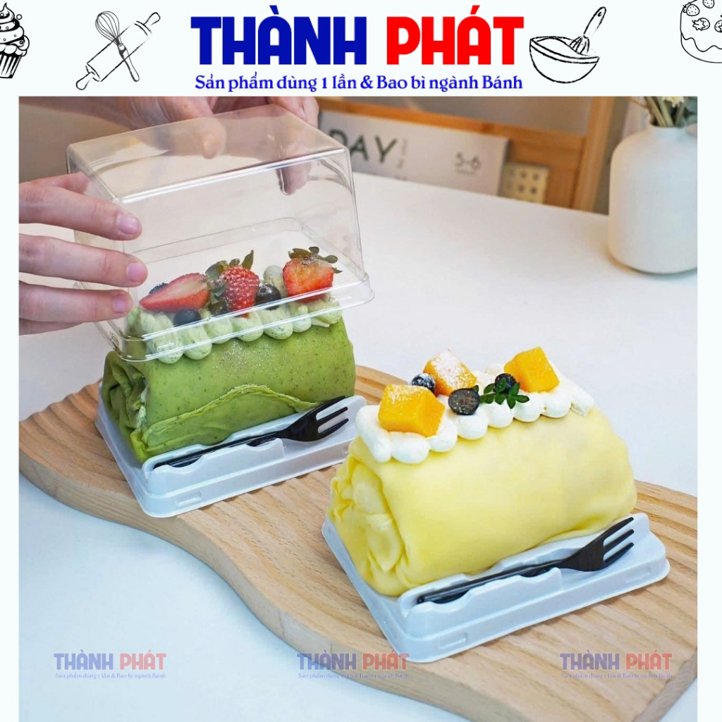 50 Hộp HT-321 đựng bánh cuộn có kèm nĩa nhựa - đựng bánh khúc cây