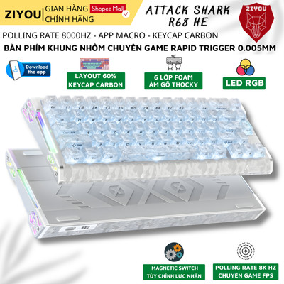 Bàn Phím Gaming Attack Shark R68 HE Công Nghệ Rapid Trigger Polling Rate 8KHz Trục Cơ Magnetic