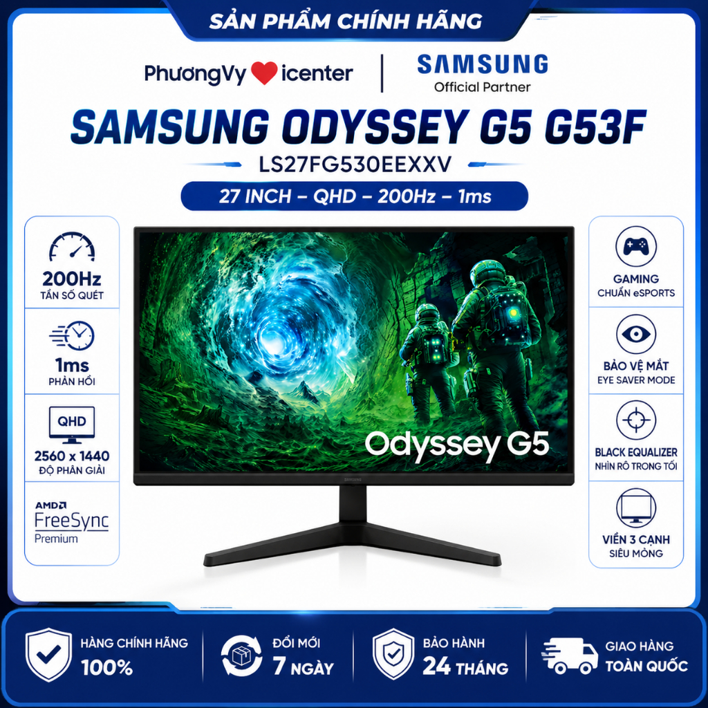 Màn Hình Gaming Samsung Odyssey G5 G53F 27 Inch QHD 200Hz 1ms LS27FG530EEXXV