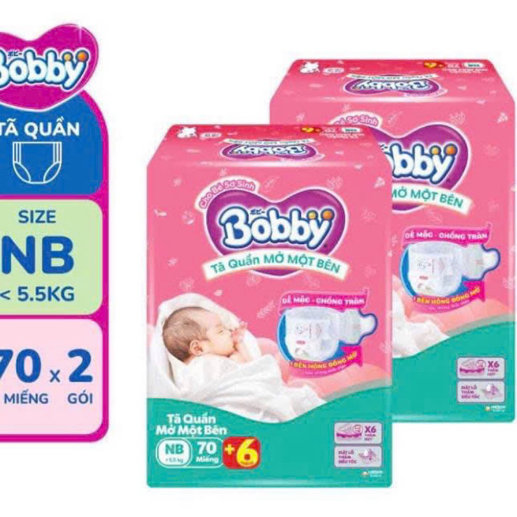 COMBO 2 bịch tả quầ Bobby mở 1 bên Size NB70+6